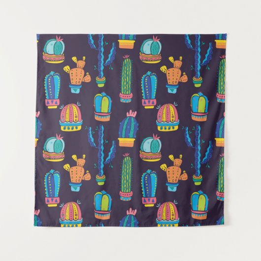 Tenture motif sans couture florale avec de mignons cactus (Devant)