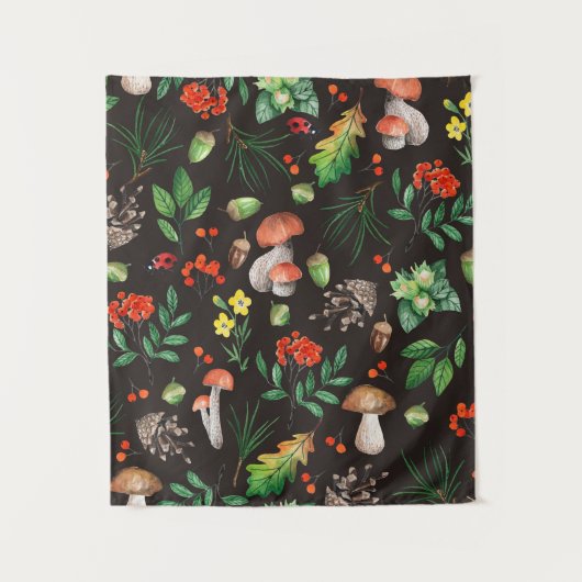 Tenture Motif sans joint avec champignons, noix, feuilles, (Devant)