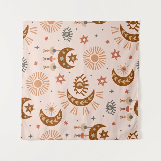 Tenture motif sans soudure avec oeil céleste, lune, soleil (Devant (Horizontal))