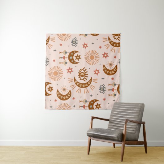 Tenture motif sans soudure avec oeil céleste, lune, soleil (En situation (horizontale))