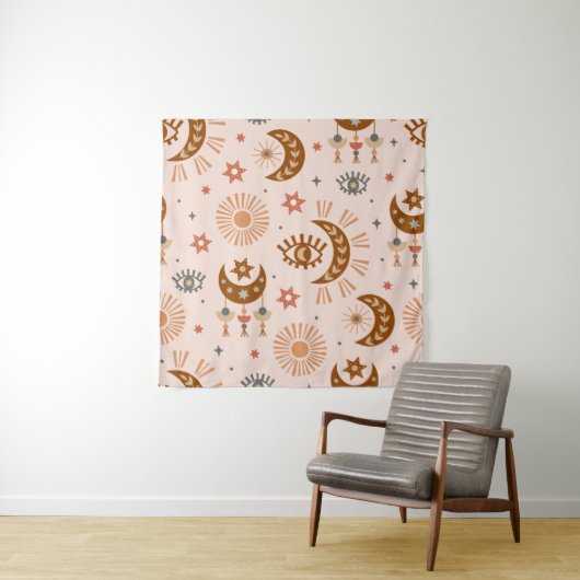 Tenture motif sans soudure avec oeil céleste, lune, soleil (En situation)