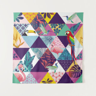 Tenture motif sans soudure avec perroquet, Toucans, colibr