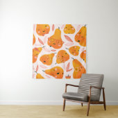 Tenture Motif sans soudure d'été avec poires orange. Fu (En situation)