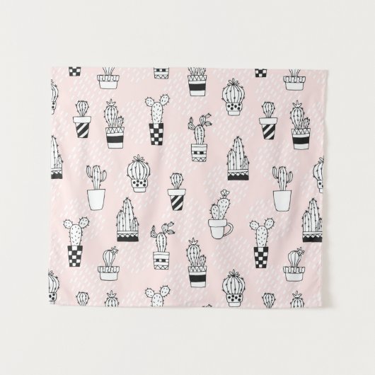 Tenture Motif tiré par la main mignon de cactus (Devant (Horizontal))
