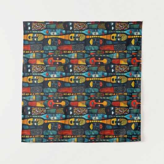 Tenture Motif tribal africain avec idoles. (Devant (Horizontal))