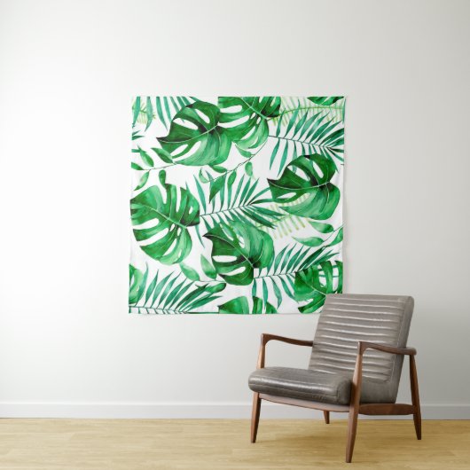 Tenture Motif tropical feuille vert (En situation (horizontale))