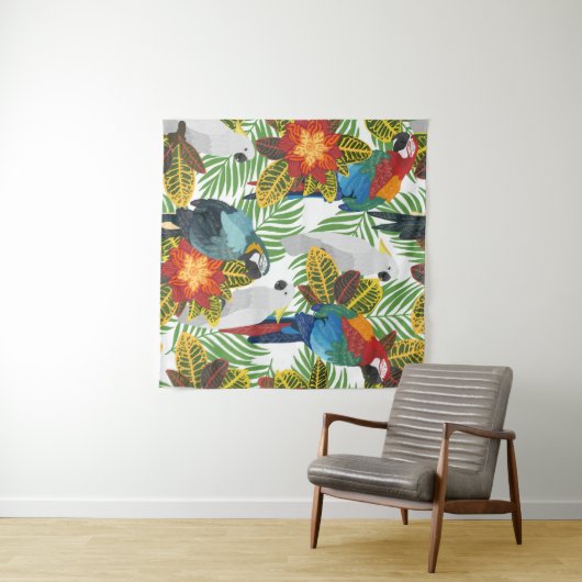 Tenture Motif tropical sans couture avec perroquets. (En situation (horizontale))