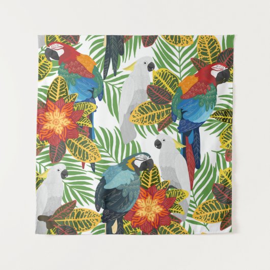 Tenture Motif tropical sans couture avec perroquets. (Devant)