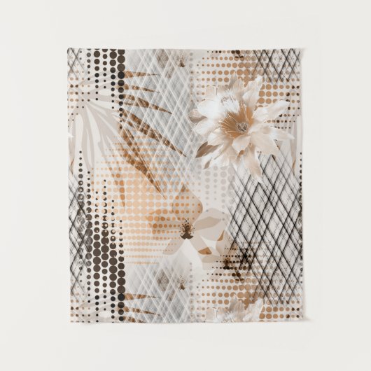Tenture Motif tropicale grise, beige. (Devant)