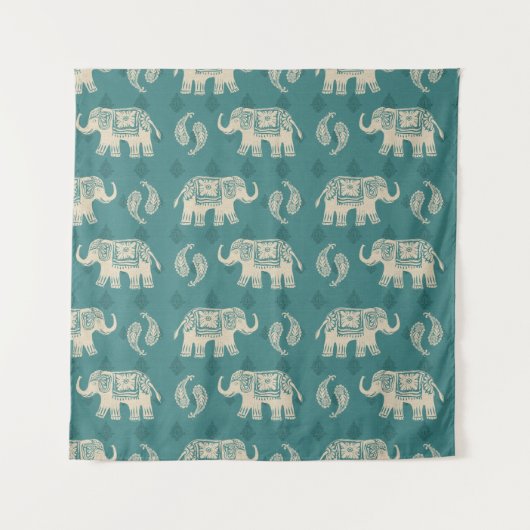 Tenture Motif turquoise de caravane d'éléphant (Devant (Horizontal))