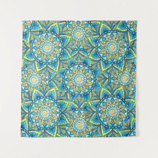 Tenture Motif turquoise jaune Mandala (Devant)