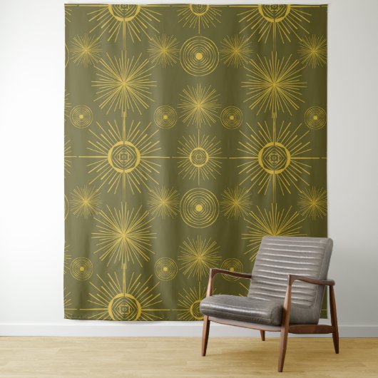 Tenture Motif vert Boho Celestial Sun Stars (En situation)