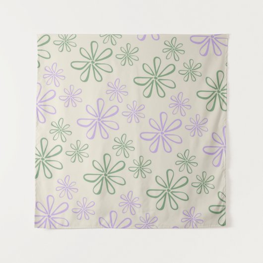 Tenture Motif vert Vintage rétro violet petite fleur (Devant)