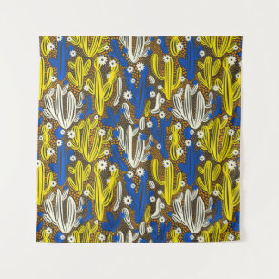 Tenture Motif vintage avec cactus sur arrière - plan noir.