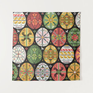 Tenture motif vintage avec pysanky. Motif des oeufs de Pâq