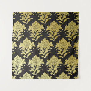 Tenture motif vintage sans soudure avec fleur d'or sur bl