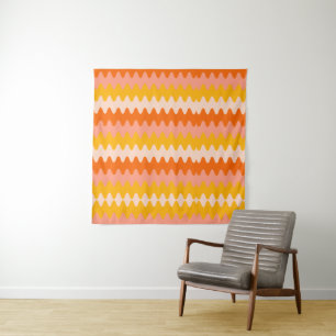 Tenture Motif Zig Zag Moderne Jaune, Orange et Blanc