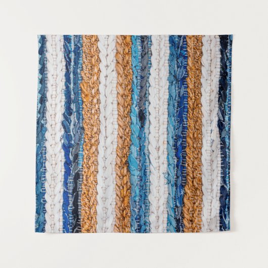 Tenture Motley Patchwork rug from denim jeans fabric, top (Devant)