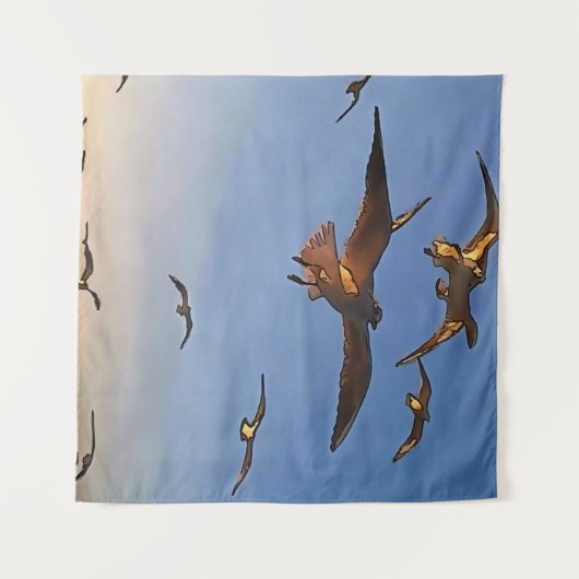 Tenture Mouettes En Vol Black Outline Art (Devant (Horizontal))