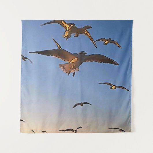 Tenture Mouettes En Vol Black Outline Art (Devant)