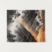 Tenture Mountain Sunset Tapestry | Golden Light Ink Art  (Devant (Horizontal))