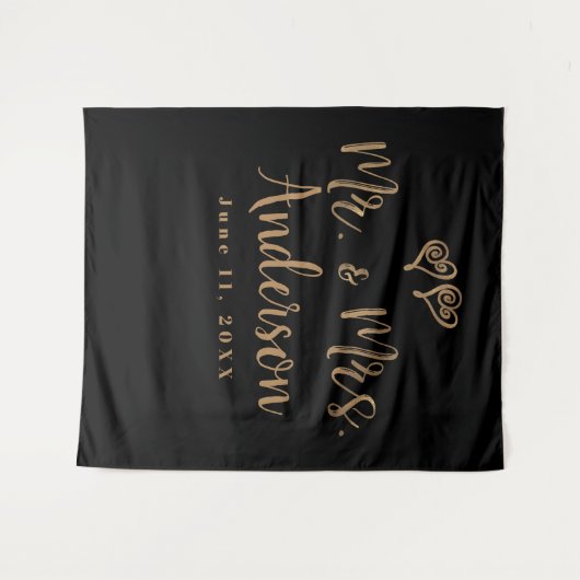 Tenture MR. & MRS. Gold Script Typographie Moderne Minimal (Devant (Horizontal))