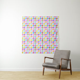 Tenture Multicolor Houndstooth+Motif blanc