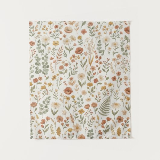 Tenture Mur botanique fleuri Boho aux tons terreux (Devant)