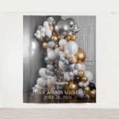 Tenture Mur de ballons or argent Anniversaire de naissance (Devant)