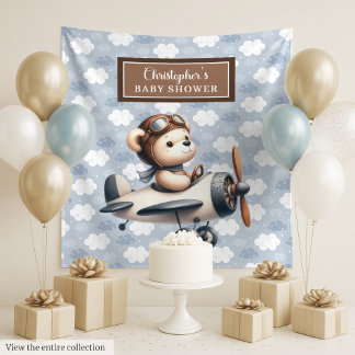 Tenture Mur pour photos de baby shower avec un ours en pel