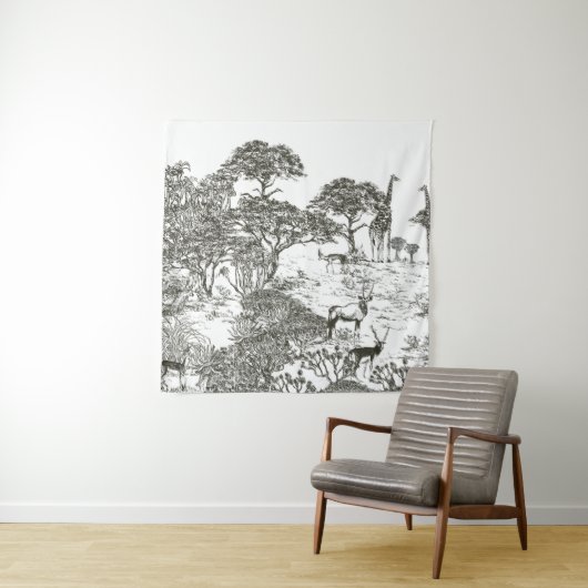 Tenture Mural hand drawn Safari Panoramic View, African La (En situation)