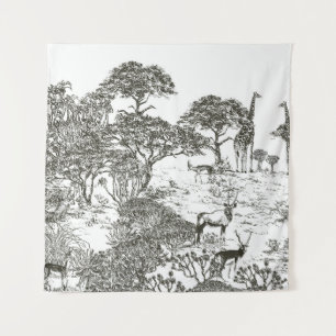 Tenture Mural hand drawn Safari Panoramic View, African La