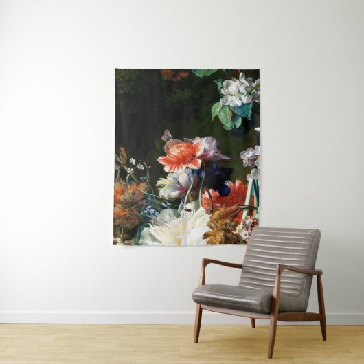 TENTURE MURALE ANÉMONES ROSE ROUGE FLEURS BLANCHES, PAPILLON EN N (En situation)