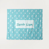 Tenture Murale Aqua Blue Seahorse Boys Nom Tapestry (Devant (Horizontal))