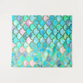 Tenture Murale Aqua Turquoise bleu aquarelle Mermaid Scales Motif (Devant (Horizontal))