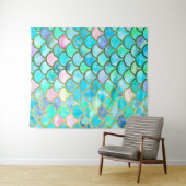 Tenture Murale Aqua Turquoise bleu aquarelle Mermaid Scales Motif (En situation (horizontale))