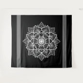 Tenture Murale Arrière - plan noir Mandala Floral blanc (Devant (Horizontal))