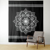 Tenture Murale Arrière - plan noir Mandala Floral blanc (En situation)