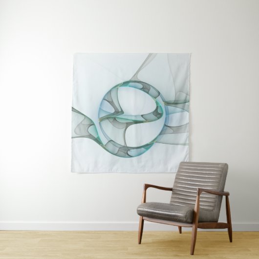 Tenture Murale Art Abstrait moderne Fractal Bleu Turquoise Gris (En situation)