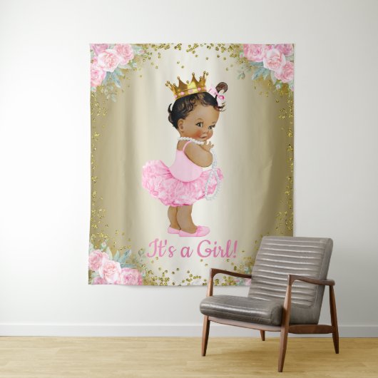 Tenture Murale Baby shower de princesse afro-américaine (En situation)