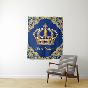 Tenture Murale Baby shower Royal Blue Prince Crown