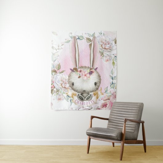 Tenture Murale Bannière de fond pour bébé fille lapin (En situation)