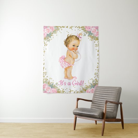 Tenture Murale Bannières de Baby Shower Rose Gold pour Fonds (En situation)