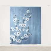 Tenture Murale Bleu Chatoyant Fleur de Cerise (Devant)