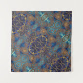 Tenture Murale Blue Gold Aqua Stars Gears Celestial Motif (Devant (Horizontal))