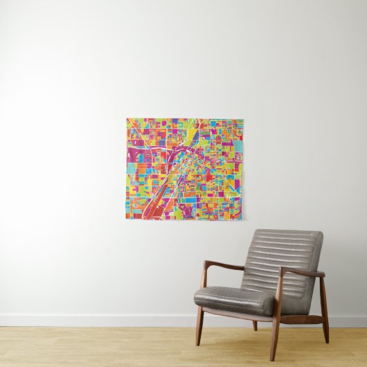 Tenture Murale Carte de Las Vegas coloré, Nevada (En situation (horizontale))