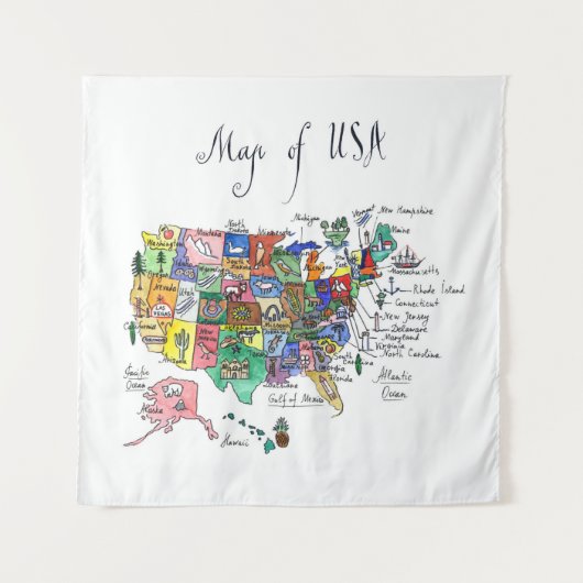 Tenture Murale Carte des attractions des Etats-Unis d'Amérique (Devant (Horizontal))