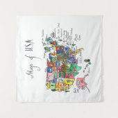 Tenture Murale Carte des attractions des Etats-Unis d'Amérique (Devant)