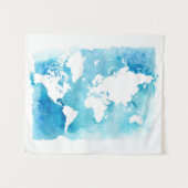Tenture Murale Carte du monde dans des bleus d'aquarelle (Devant (Horizontal))