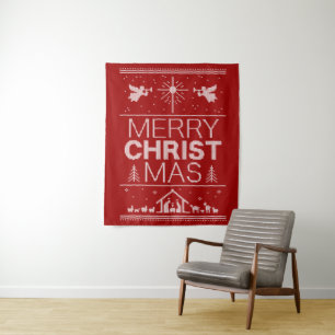 Tenture Murale Chandail de Noël moche Joyeux Christ Rouge Religie